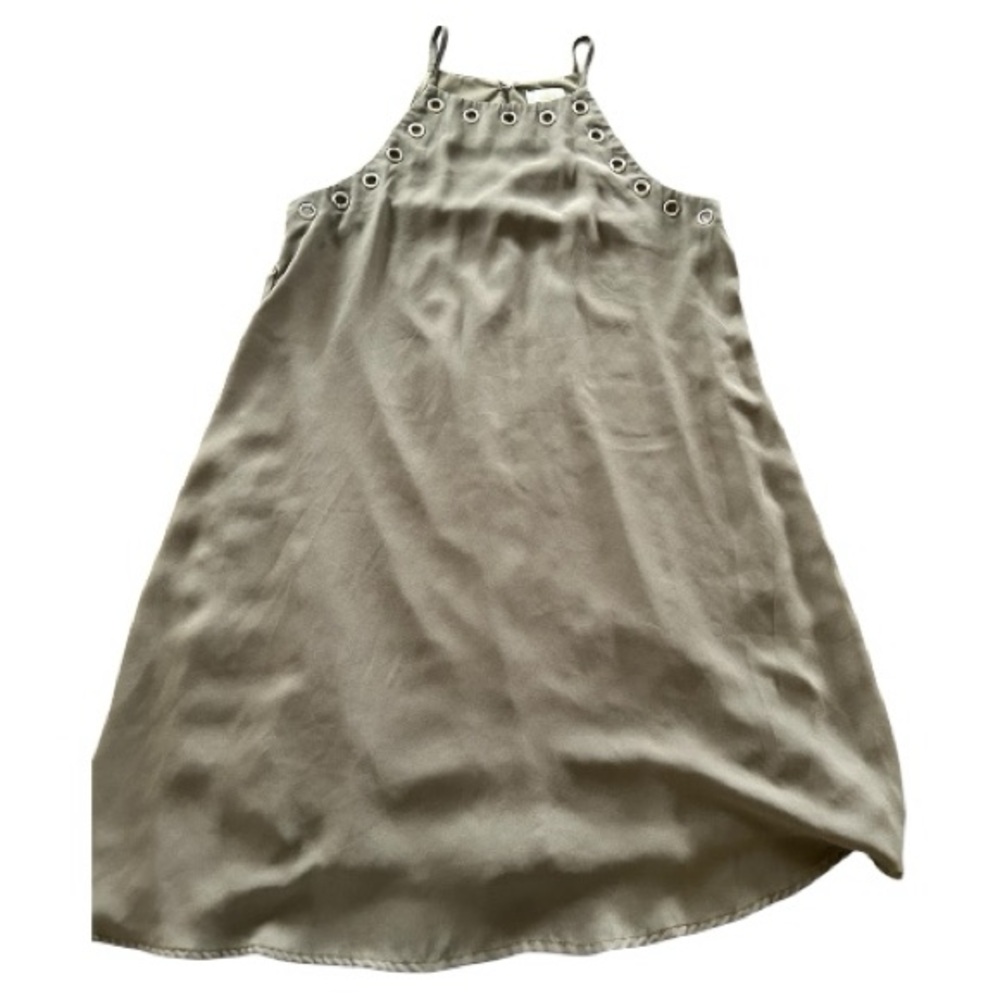 Charming Charlie olive green silver hole hardware detail high neck mini dress